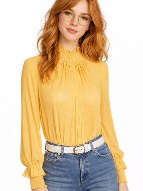 English Factory Chiffon Mock Neck long sleeve blouse M